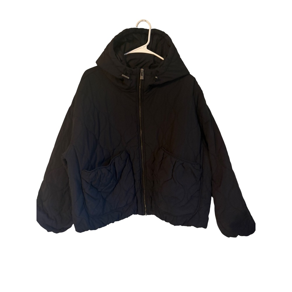 All in Motion Womens XL Black Quilted Hooded Puffer Cropped Jacket Full Zip